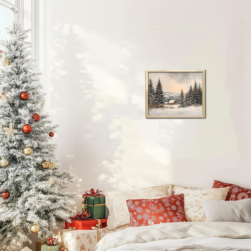 Kizbok Kizbook Vintage Christmas Wall Decor, Neutral Christmas Holiday Art Prints Painting, Farmhouse Snowy Landscape Xmas Christmas Poster, Christmas Gallery Wall Art Winter Forest Print, Vintage Christmas Decor for Holiday (8""x10""-Unframed) - Image 4